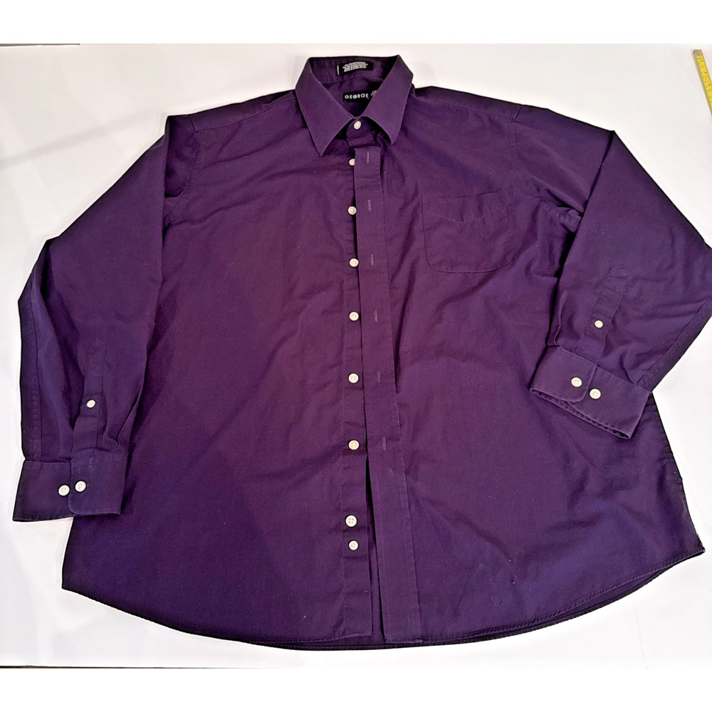 George Mens XL 17-17.5 Purple Long Sleeve Button Up Dress Shirt 34/35